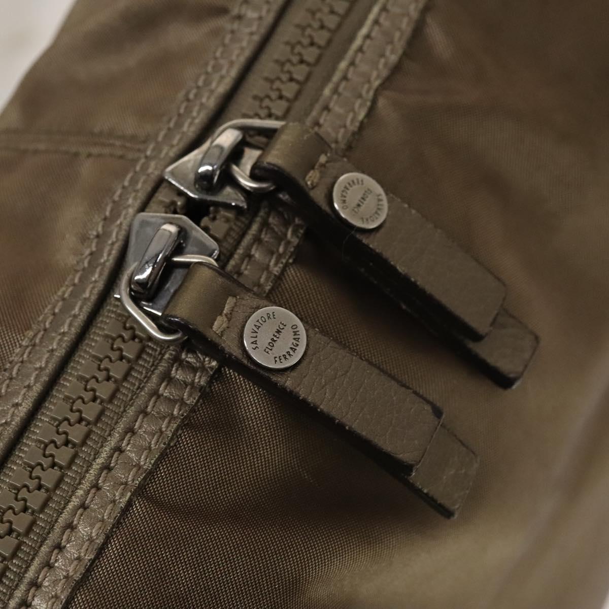 Salvatore Ferragamo Tote Bag Nylon 2way Beige Silver Auth gh287