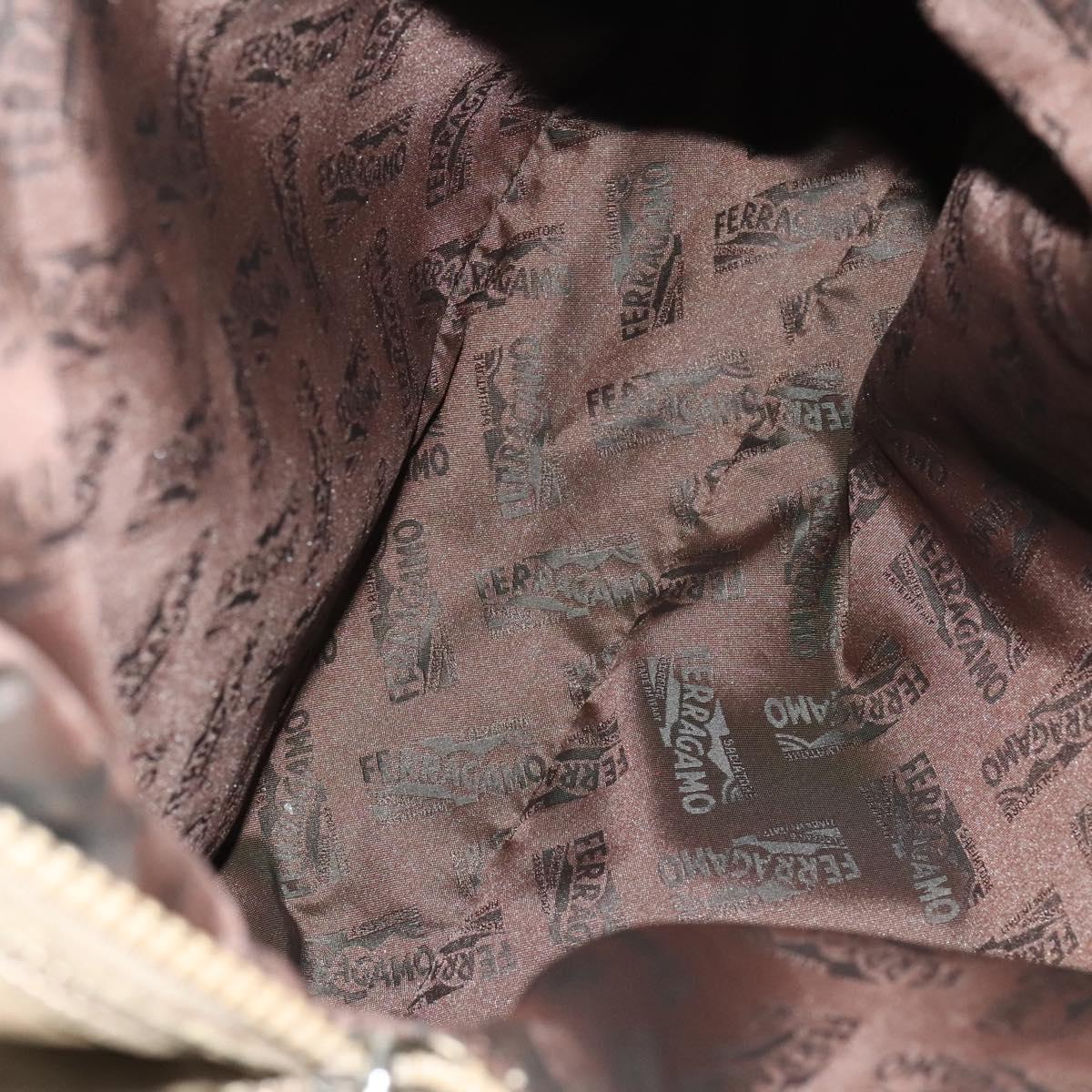 Salvatore Ferragamo Tote Bag Nylon 2way Beige Silver Auth gh287