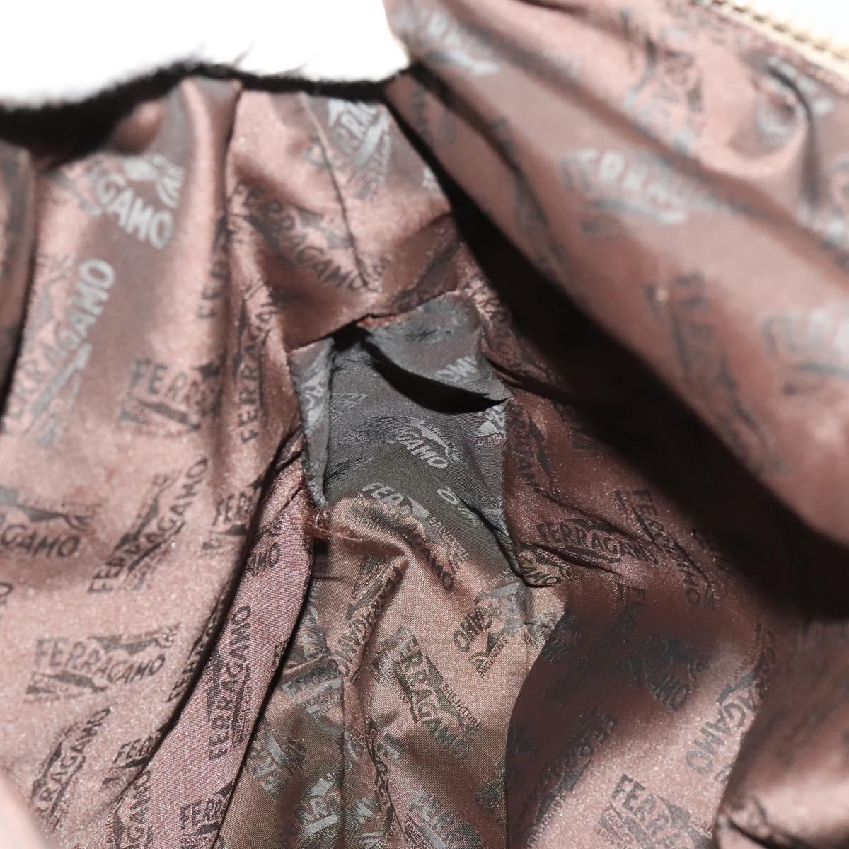 Salvatore Ferragamo Tote Bag Nylon 2way Beige Silver Auth gh287