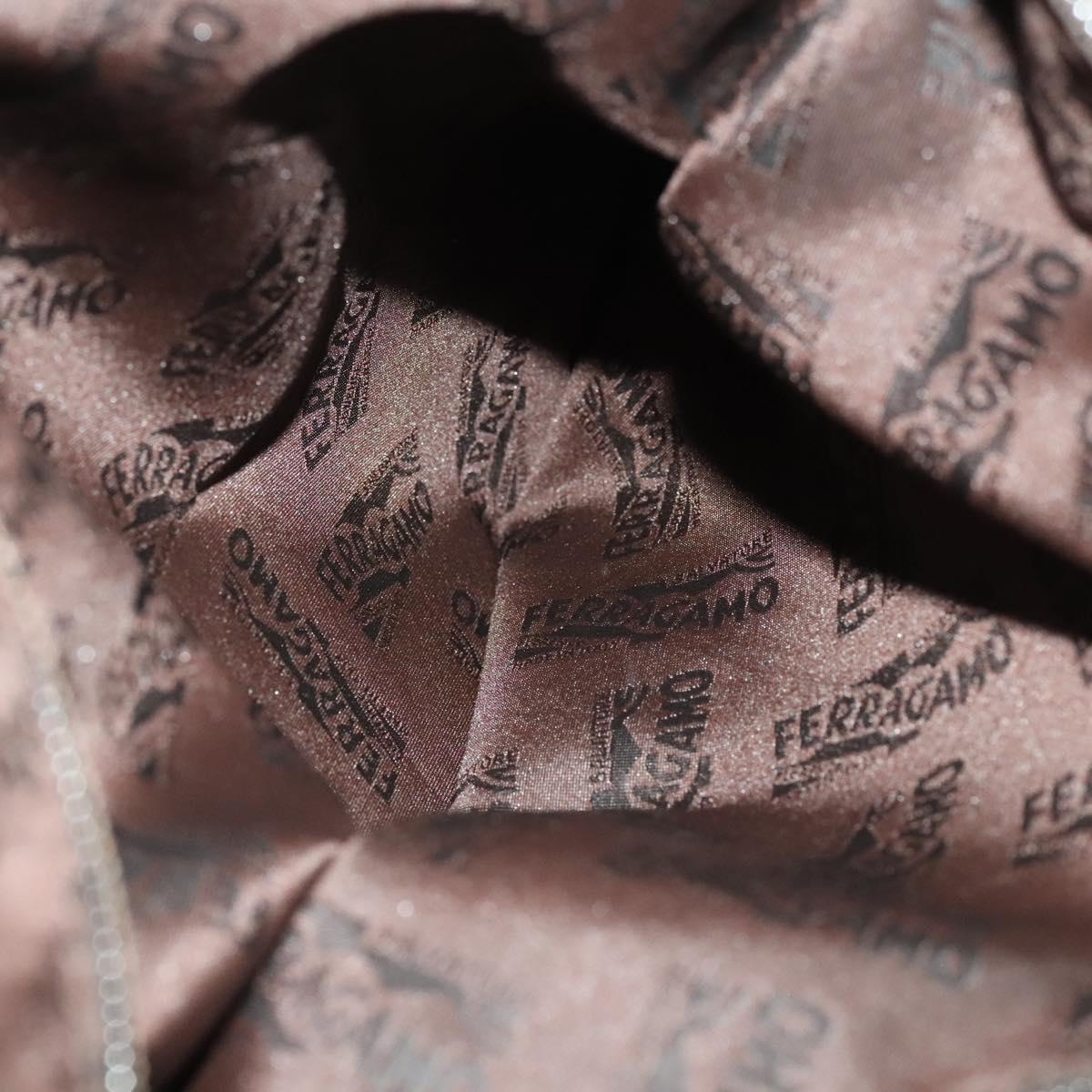 Salvatore Ferragamo Tote Bag Nylon 2way Beige Silver Auth gh287