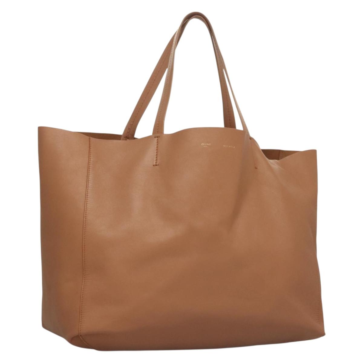 CELINE Horizontalkava Tote Bag Leather Beige Auth gh292