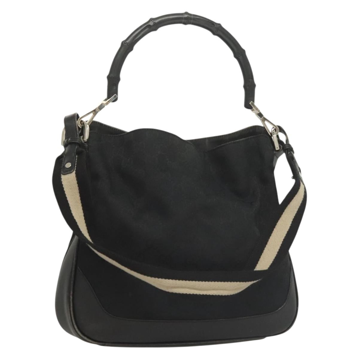 GUCCI GG Canvas Bamboo Hand Bag 2way Black Silver 001 4095 Auth gh297