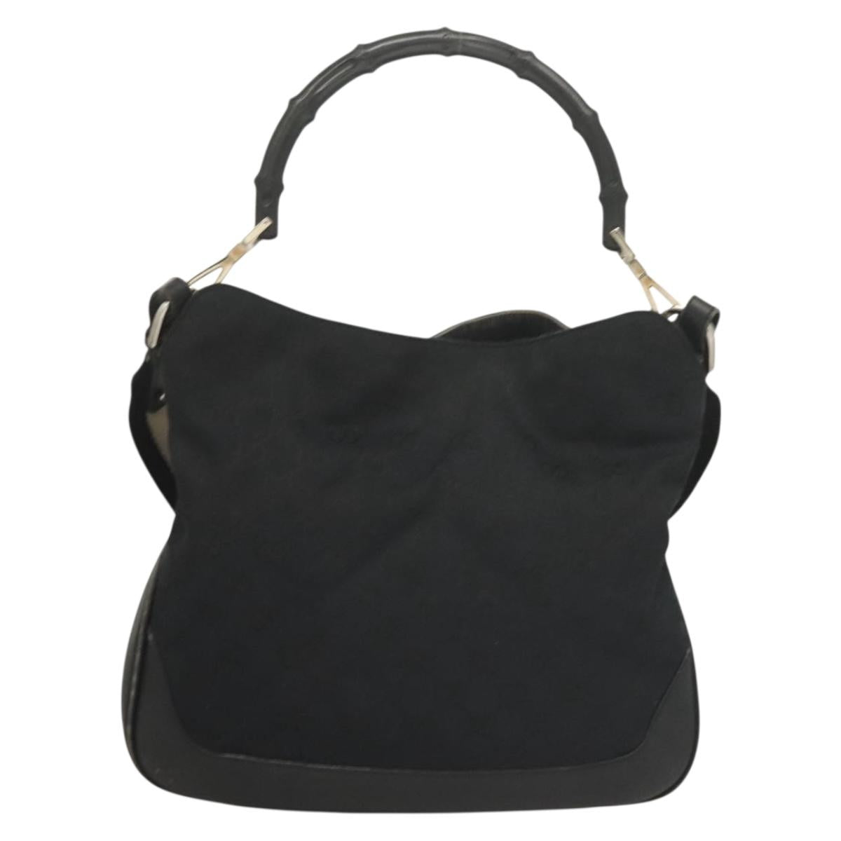 GUCCI GG Canvas Bamboo Hand Bag 2way Black Silver 001 4095 Auth gh297