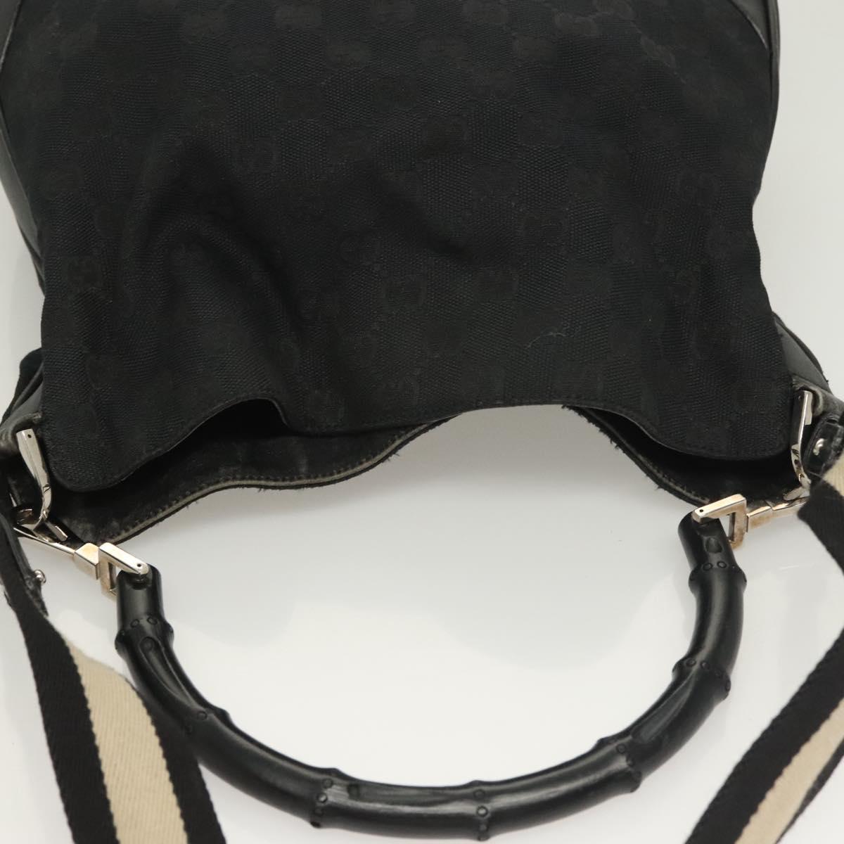 GUCCI GG Canvas Bamboo Hand Bag 2way Black Silver 001 4095 Auth gh297