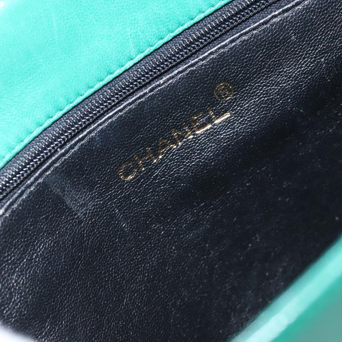 CHANEL Chain Hand Bag Lamb Skin Green Gold CC Auth gh309
