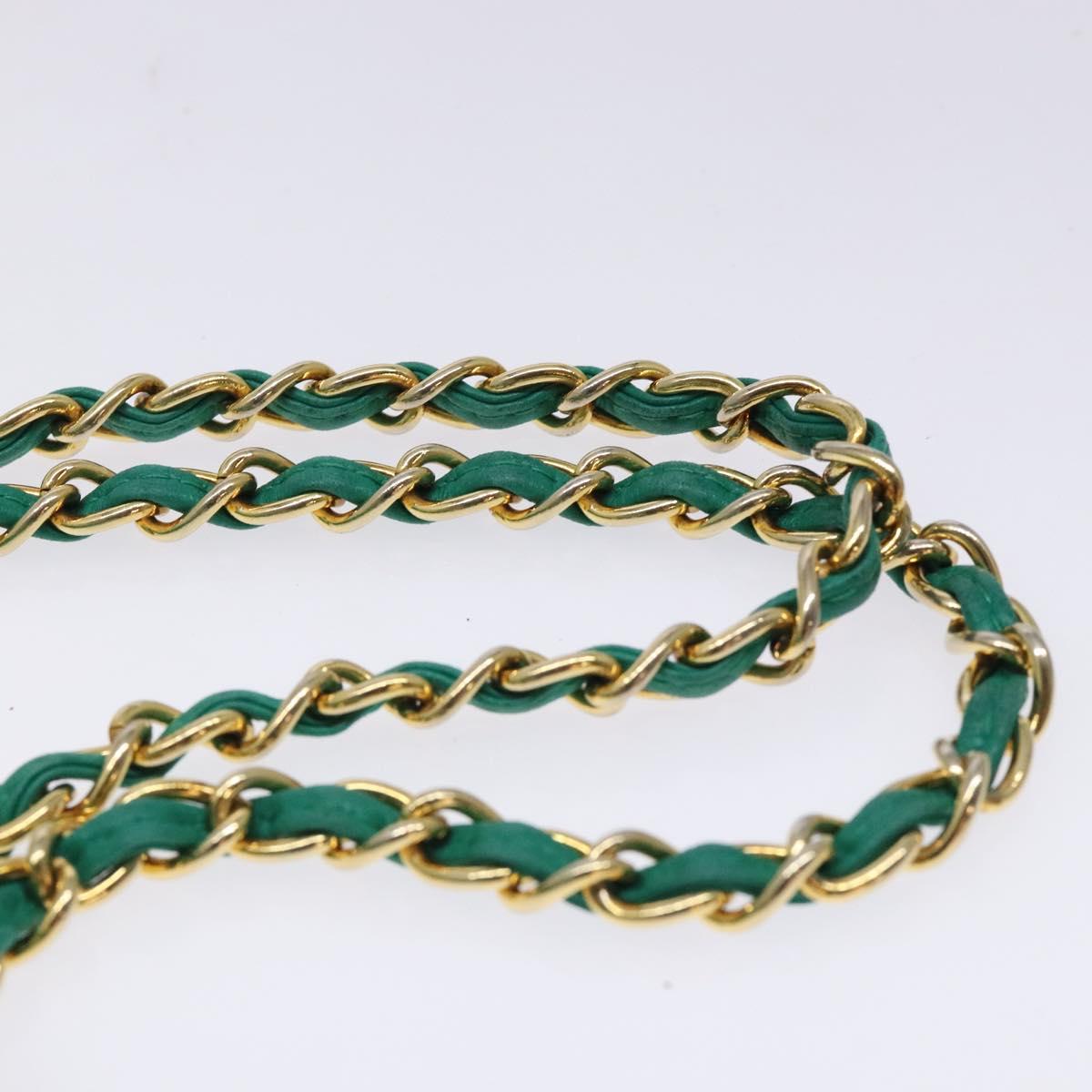 CHANEL Chain Hand Bag Lamb Skin Green Gold CC Auth gh309