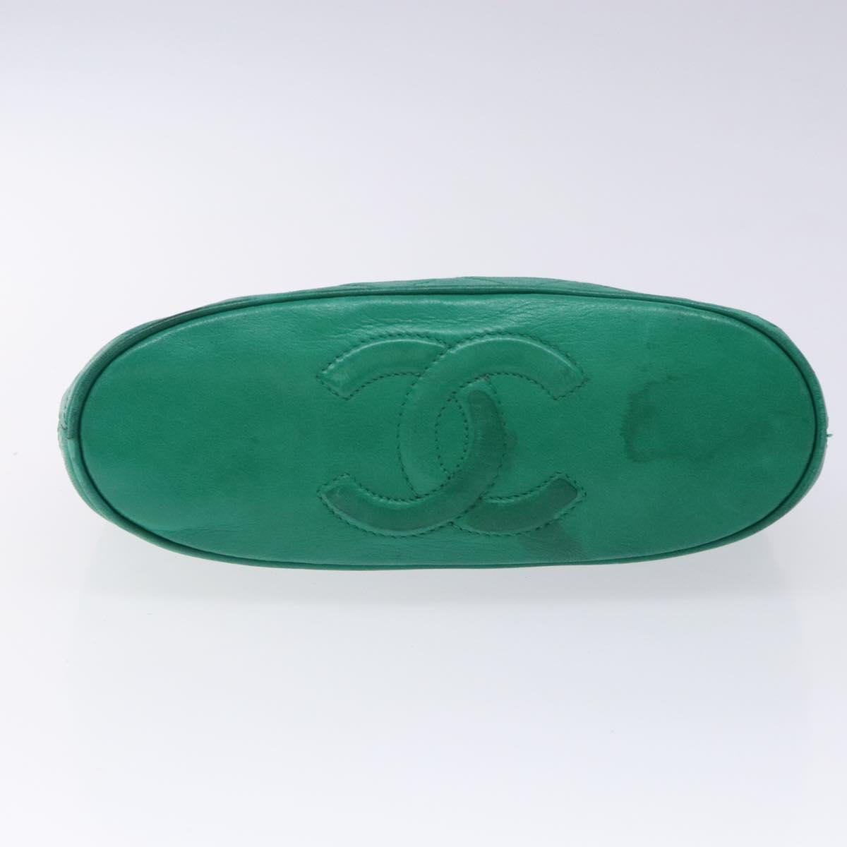 CHANEL Chain Hand Bag Lamb Skin Green Gold CC Auth gh309