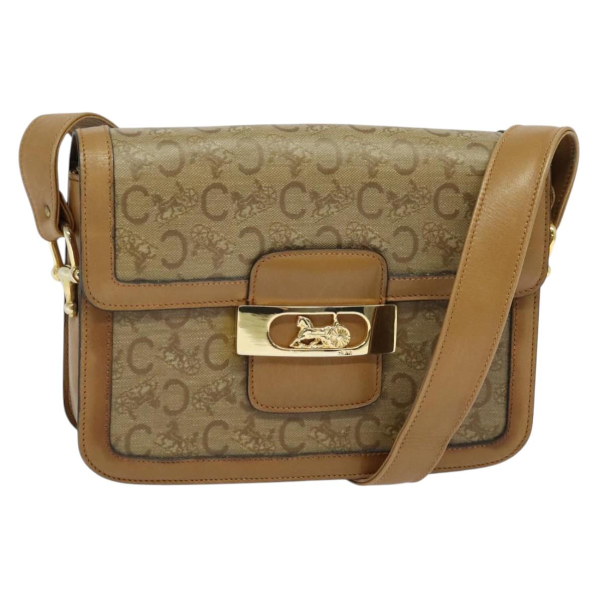 CELINE C Sulky Shoulder Bag PVC Beige Gold Auth gh312