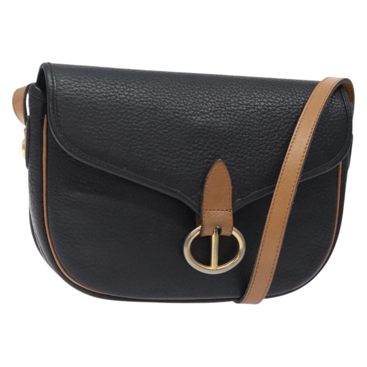 Christian Dior Shoulder Bag Leather Black Gold Auth gh329
