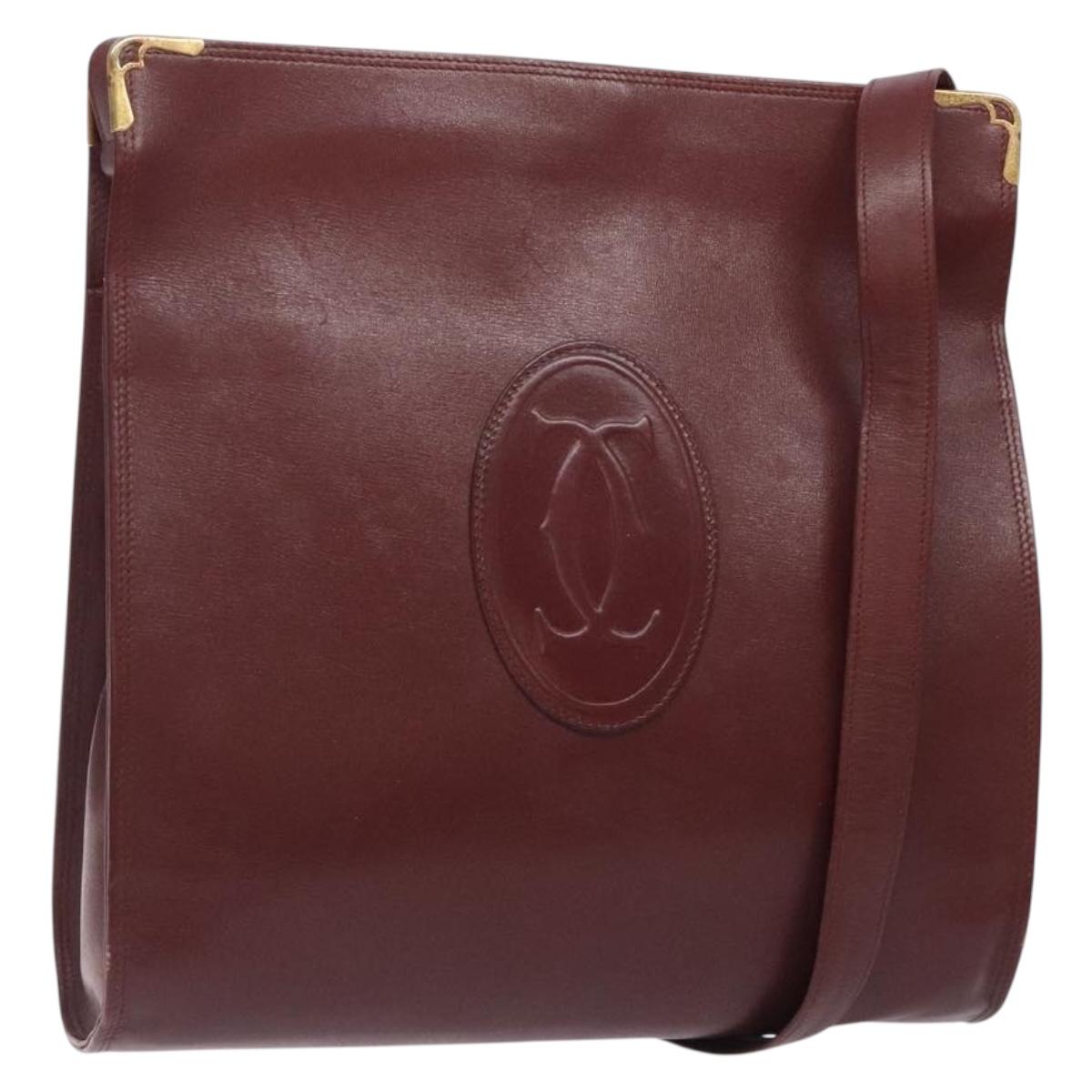 CARTIER Must Line Gamaguchi Shoulder Bag Leather Bordeaux Gold Auth gh335