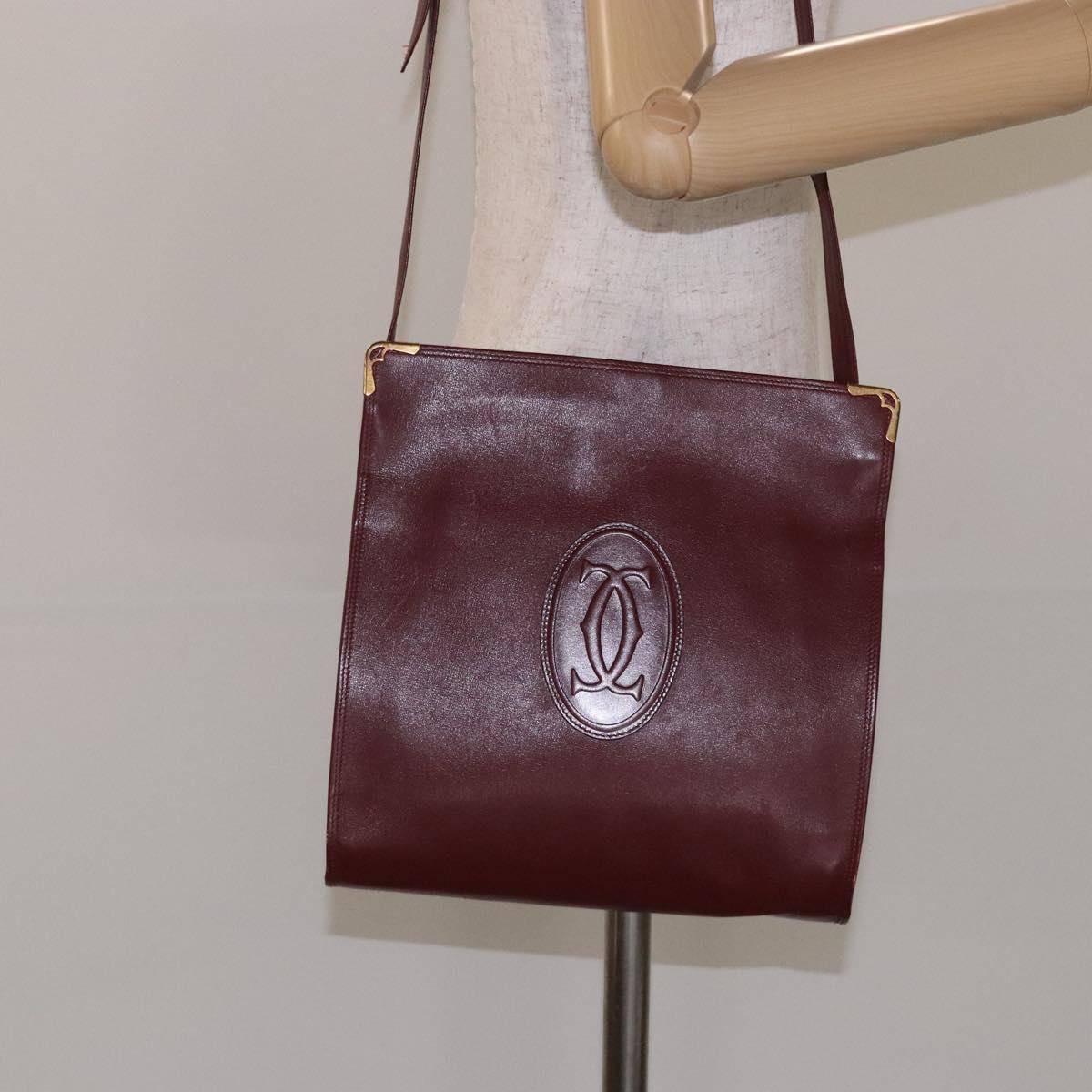 CARTIER Must Line Gamaguchi Shoulder Bag Leather Bordeaux Gold Auth gh335