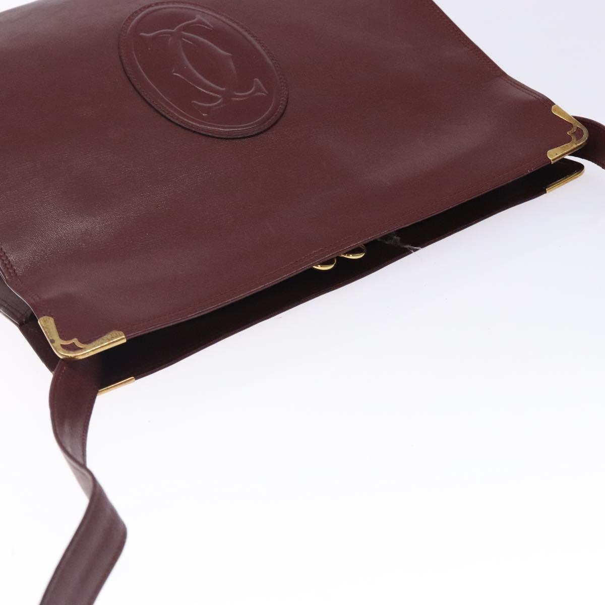 CARTIER Must Line Gamaguchi Shoulder Bag Leather Bordeaux Gold Auth gh335