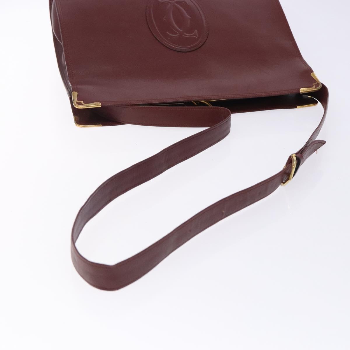 CARTIER Must Line Gamaguchi Shoulder Bag Leather Bordeaux Gold Auth gh335