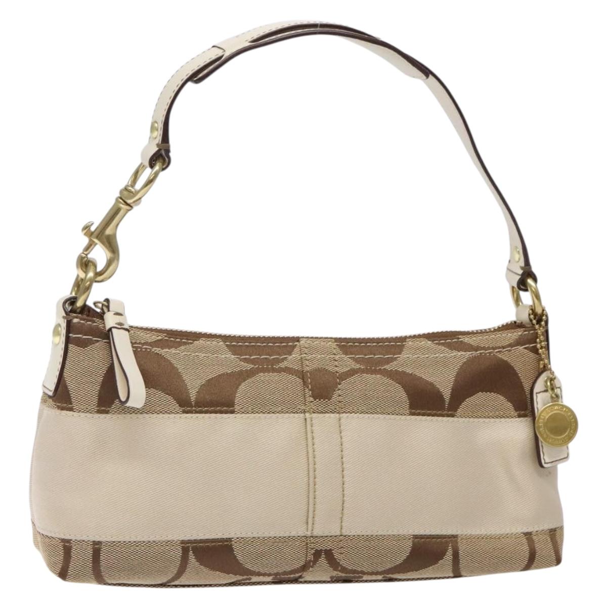 Coach Signature Shoulder Bag Canvas Beige Gold Auth gh345