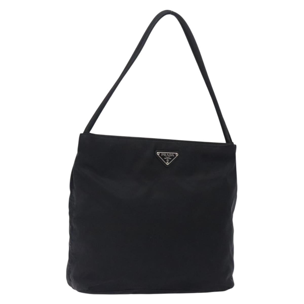PRADA Tote Bag Nylon Black Silver Auth gh350