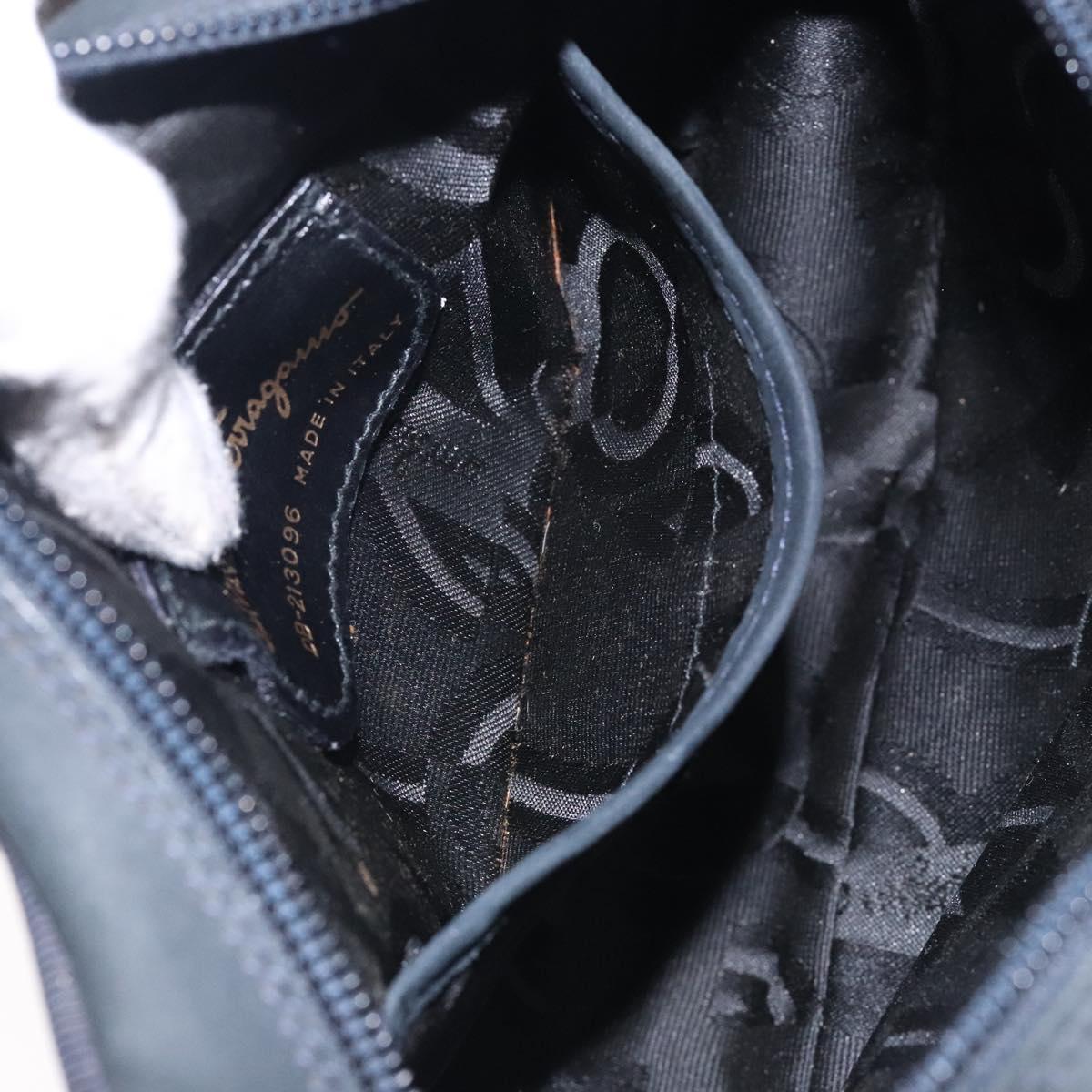 Salvatore Ferragamo Vala Shoulder Bag Suede Navy Gold Auth gh351