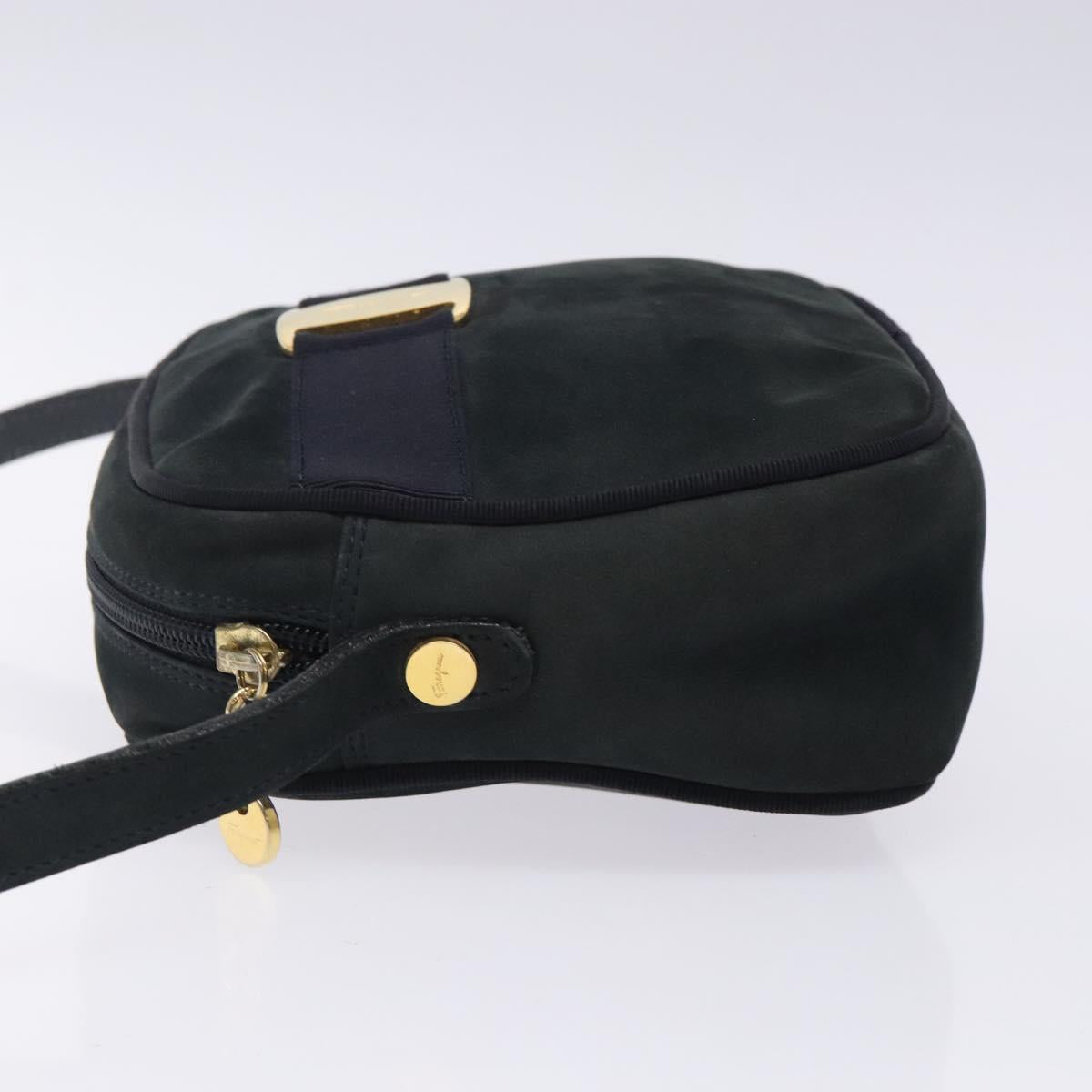 Salvatore Ferragamo Vala Shoulder Bag Suede Navy Gold Auth gh351