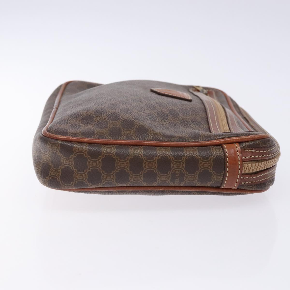 CELINE Macadam Canvas Clutch Bag PVC Leather Brown Gold Auth gh359