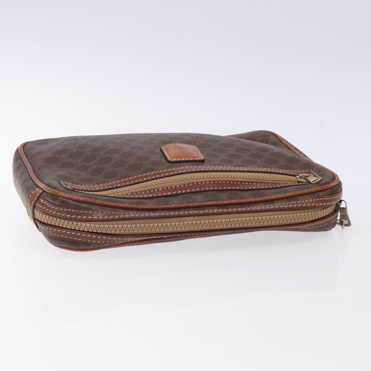 CELINE Macadam Canvas Clutch Bag PVC Leather Brown Gold Auth gh359