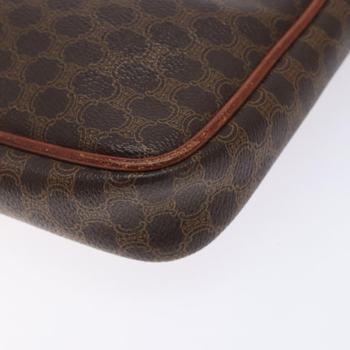CELINE Macadam Canvas Clutch Bag PVC Leather Brown Gold Auth gh359