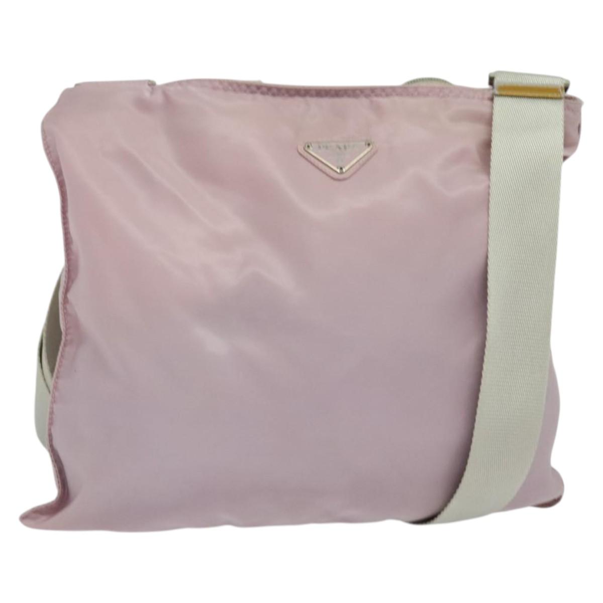 PRADA Shoulder Bag Nylon Pink Silver Auth gh360
