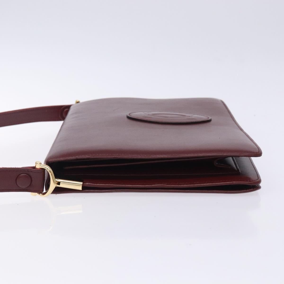 CARTIER Must Line Shoulder Bag Leather Bordeaux Gold Auth gh362
