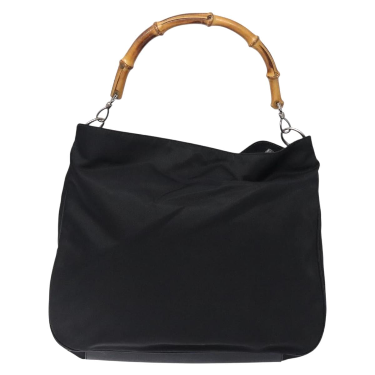 GUCCI Bamboo Hand Bag Nylon Black Silver 001 1998 1577 Auth gh388