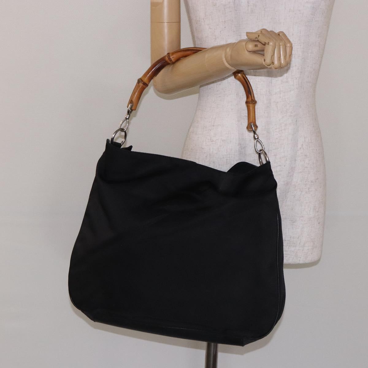 GUCCI Bamboo Hand Bag Nylon Black Silver 001 1998 1577 Auth gh388