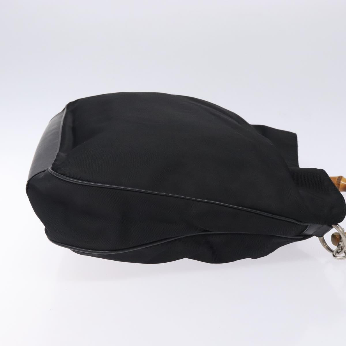 GUCCI Bamboo Hand Bag Nylon Black Silver 001 1998 1577 Auth gh388
