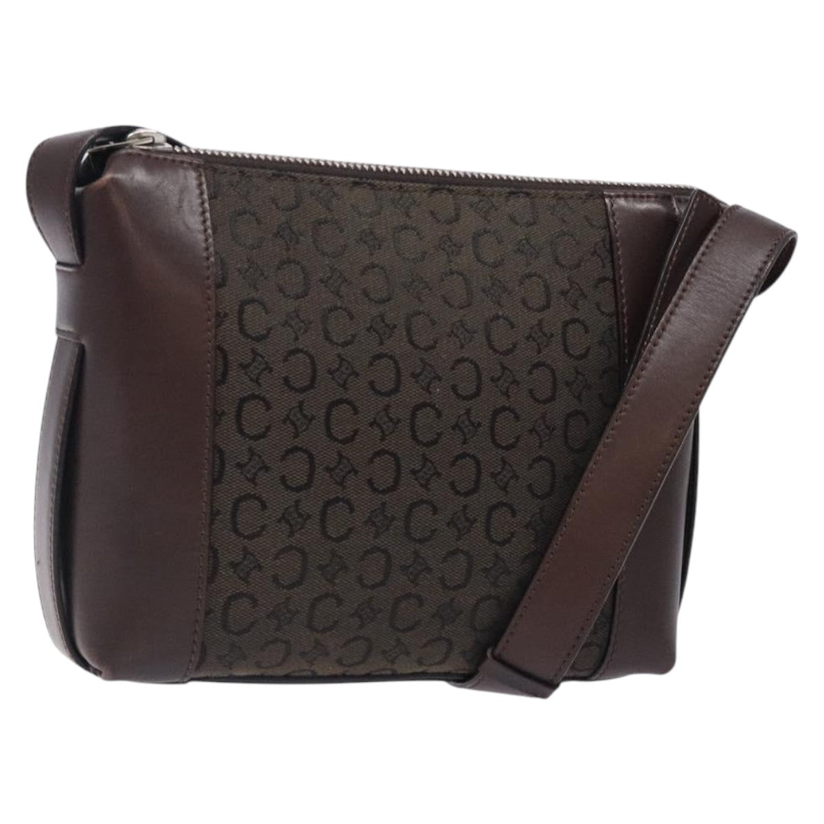 CELINE C Macadam Canvas Shoulder Bag Brown Silver Auth gh393