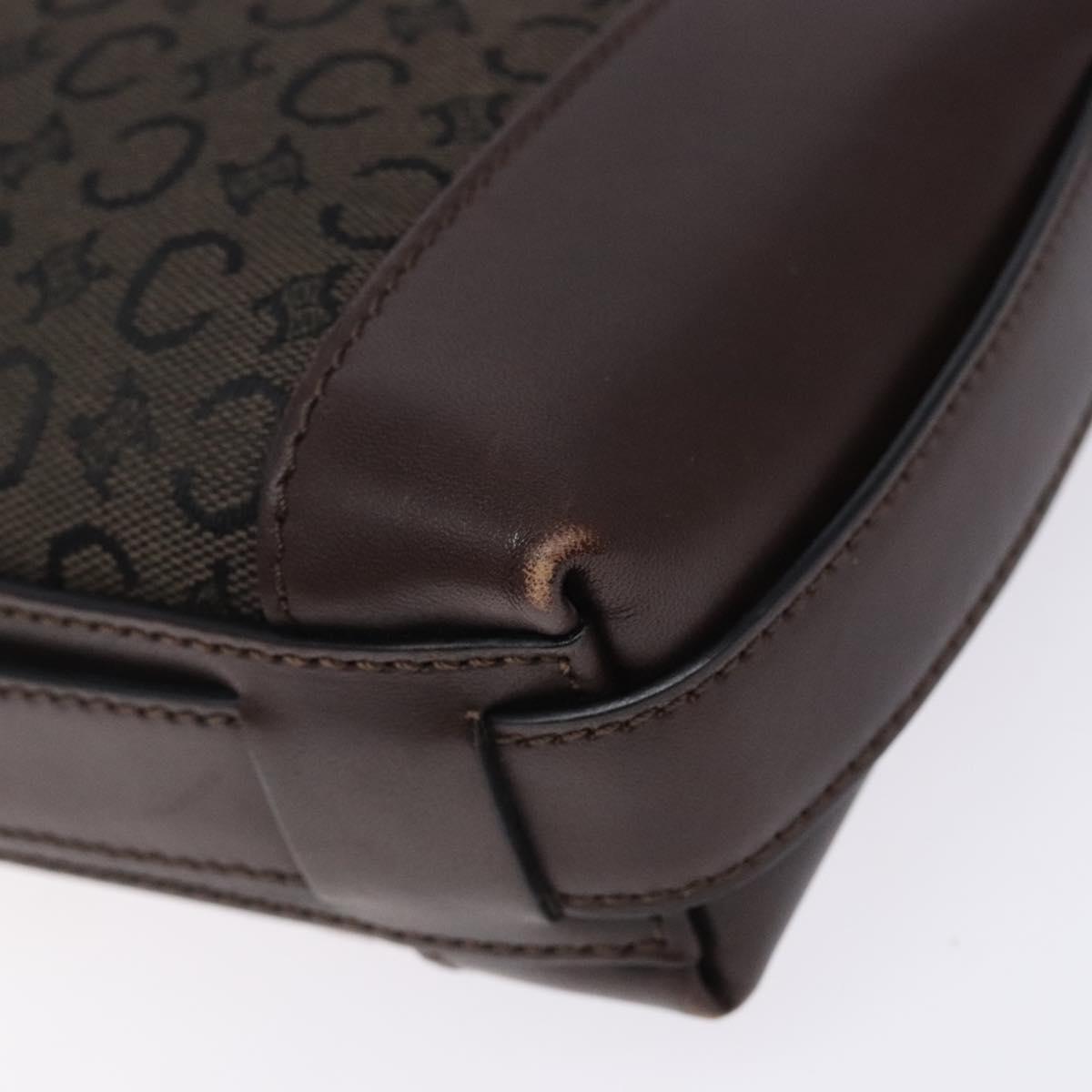 CELINE C Macadam Canvas Shoulder Bag Brown Silver Auth gh393