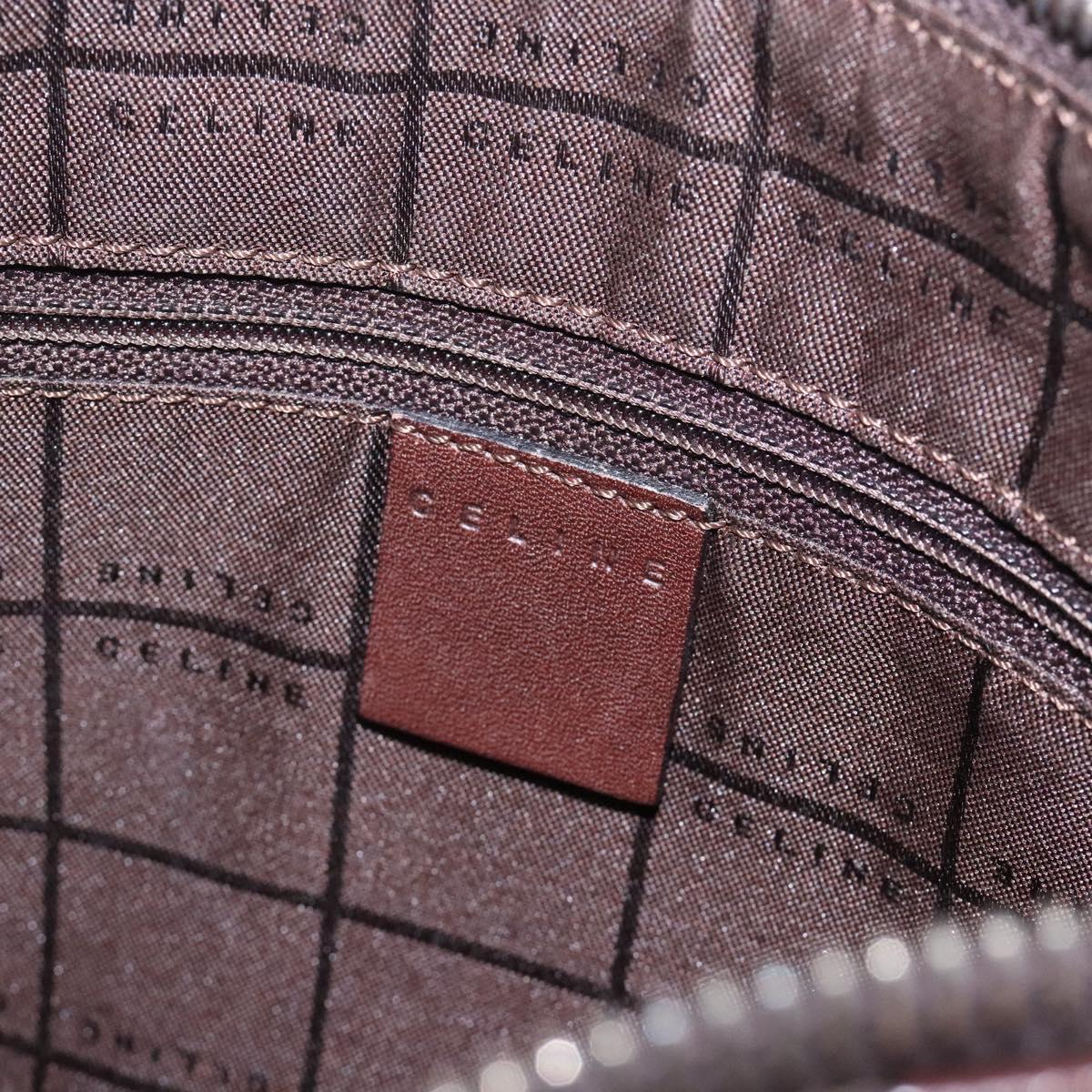 CELINE C Macadam Canvas Shoulder Bag Brown Silver Auth gh393