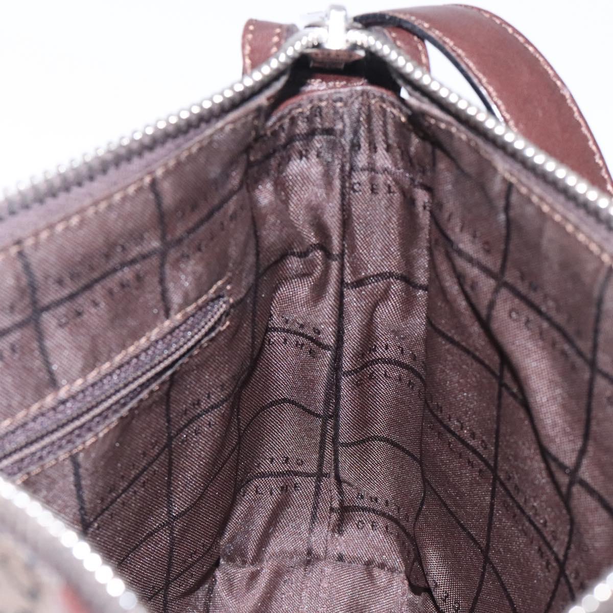 CELINE C Macadam Canvas Shoulder Bag Brown Silver Auth gh393