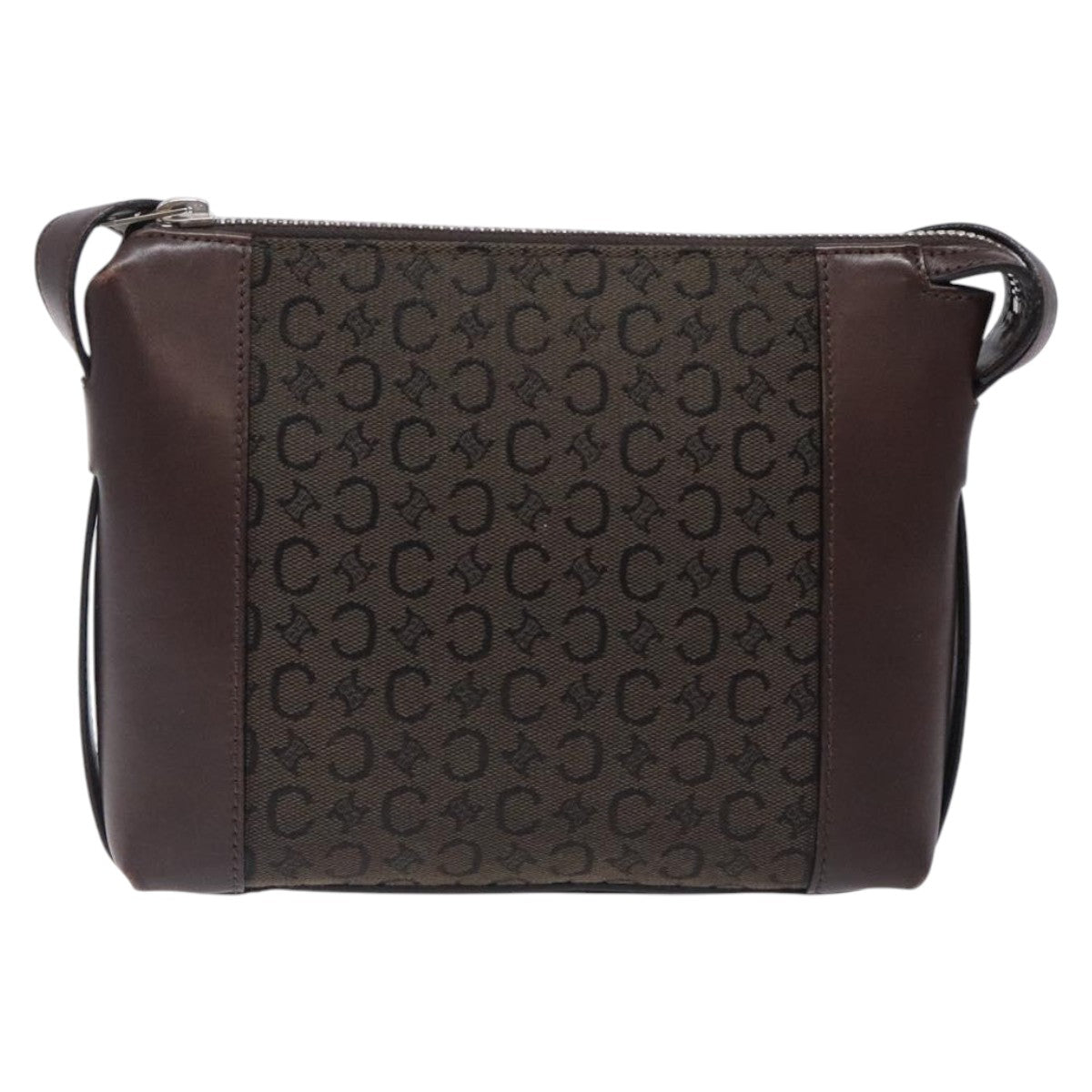 CELINE C Macadam Canvas Shoulder Bag Brown Silver Auth gh393