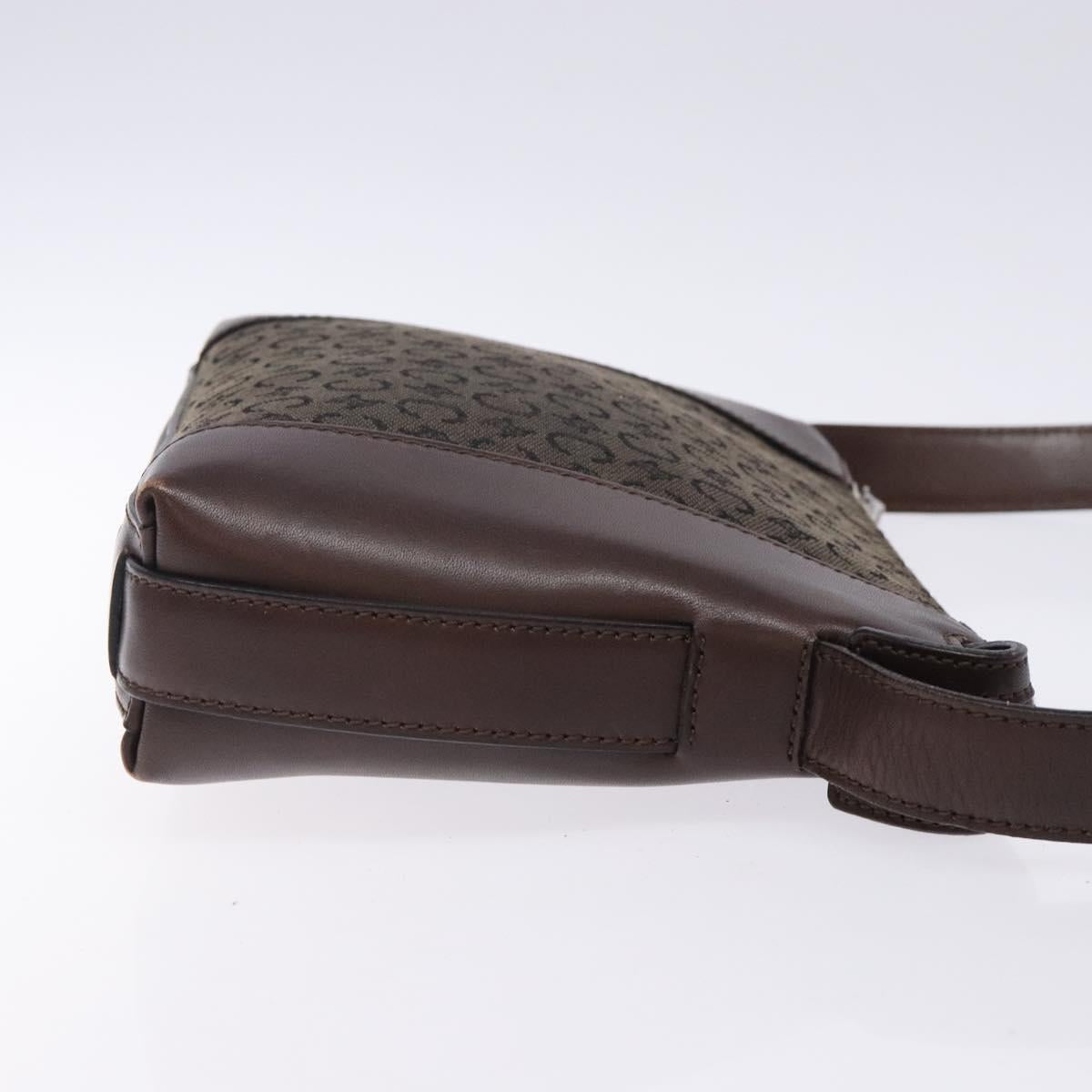 CELINE C Macadam Canvas Shoulder Bag Brown Silver Auth gh393