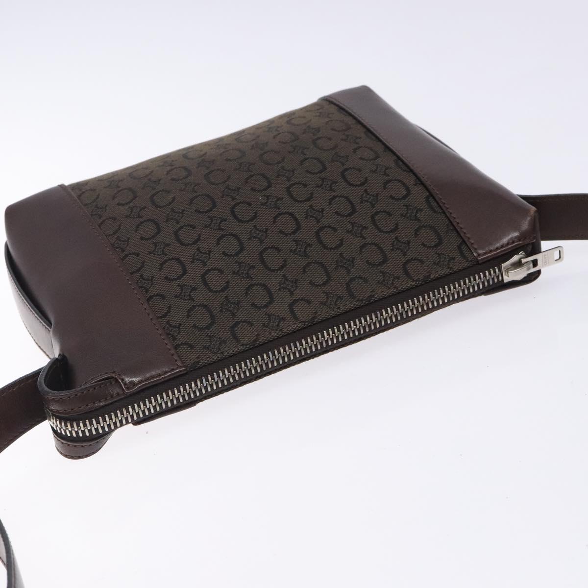 CELINE C Macadam Canvas Shoulder Bag Brown Silver Auth gh393