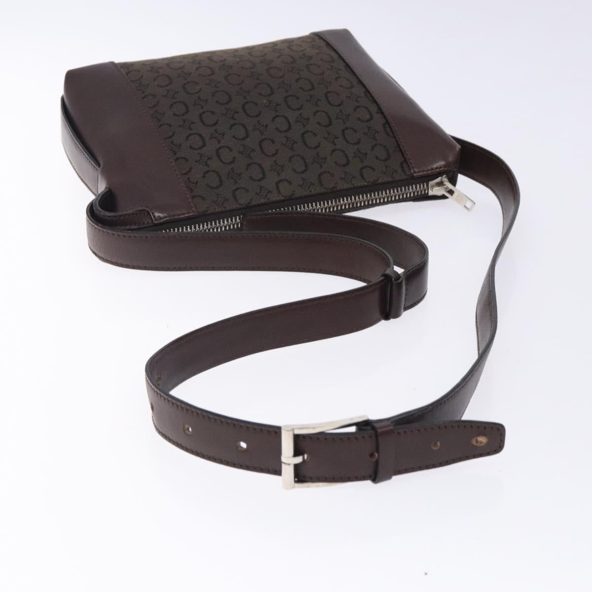 CELINE C Macadam Canvas Shoulder Bag Brown Silver Auth gh393