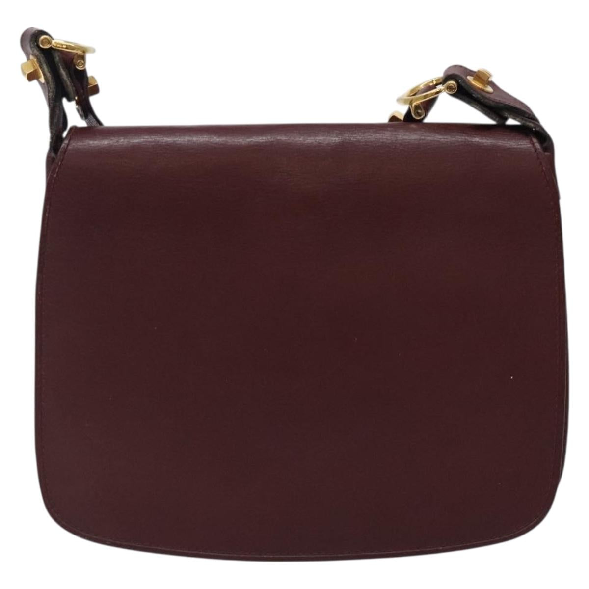 CARTIER Must Line Shoulder Bag Leather Bordeaux Gold Auth gh394