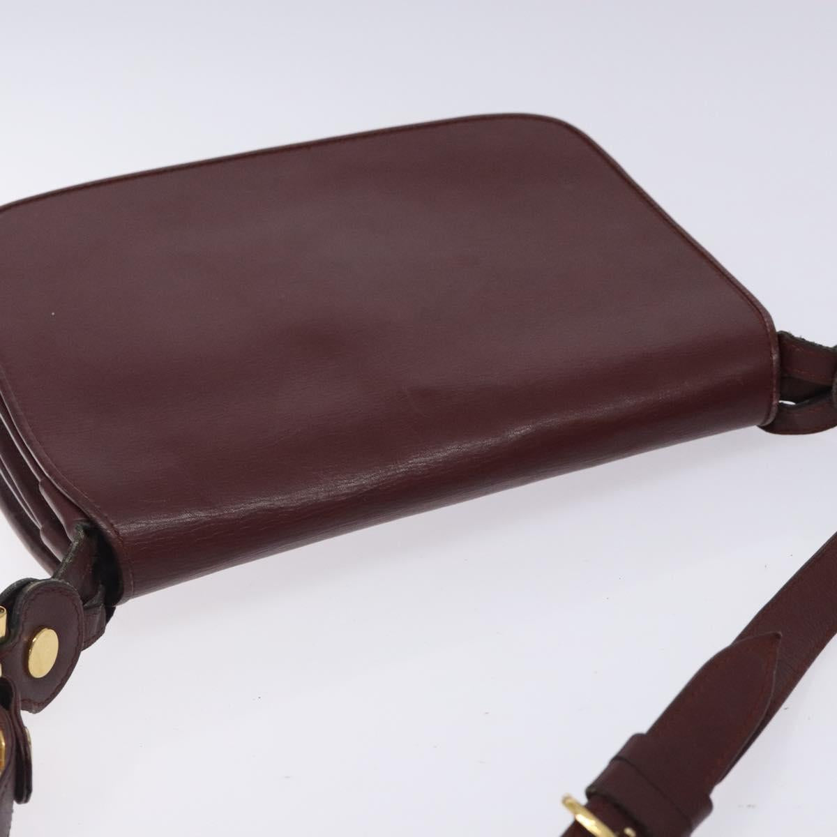 CARTIER Must Line Shoulder Bag Leather Bordeaux Gold Auth gh394