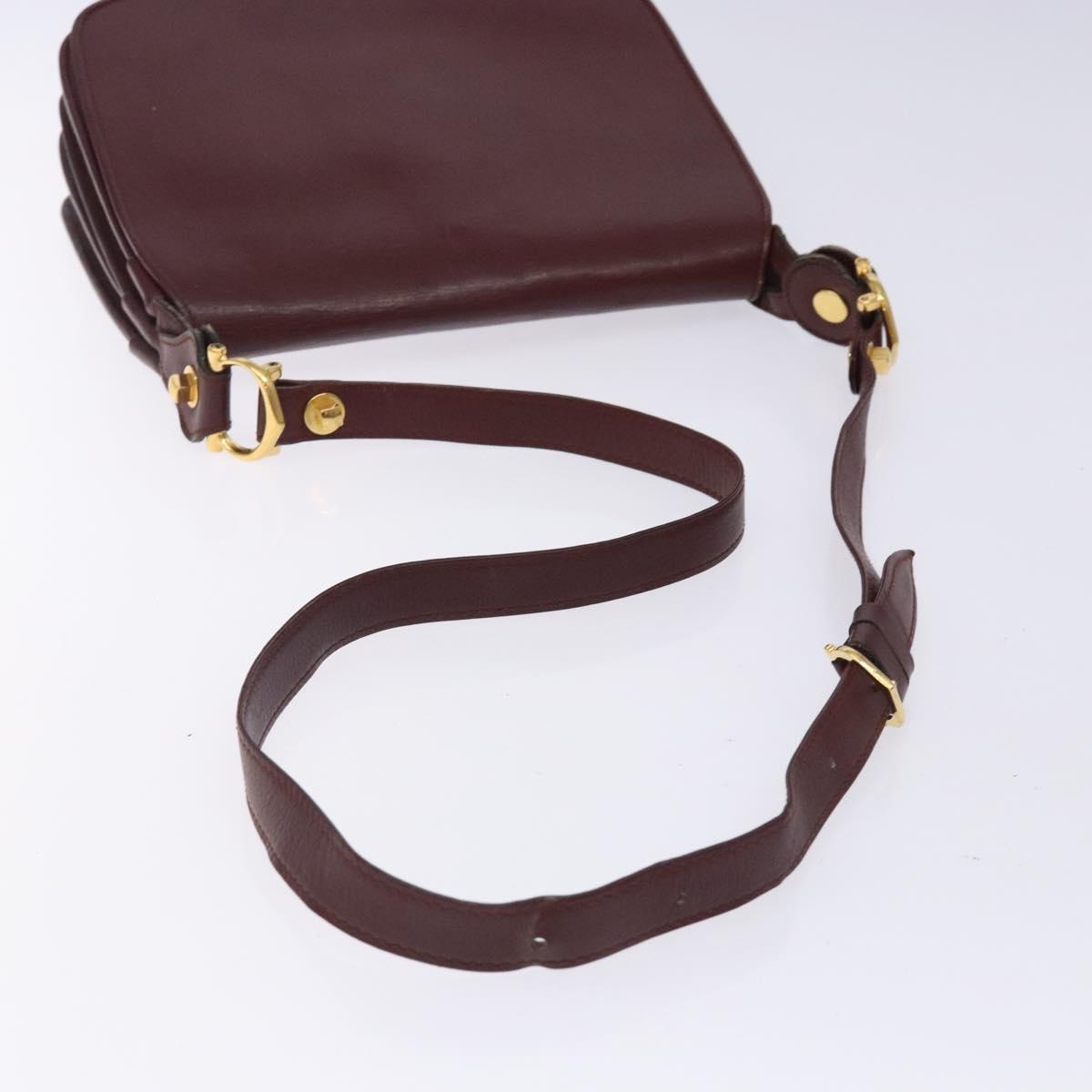 CARTIER Must Line Shoulder Bag Leather Bordeaux Gold Auth gh394