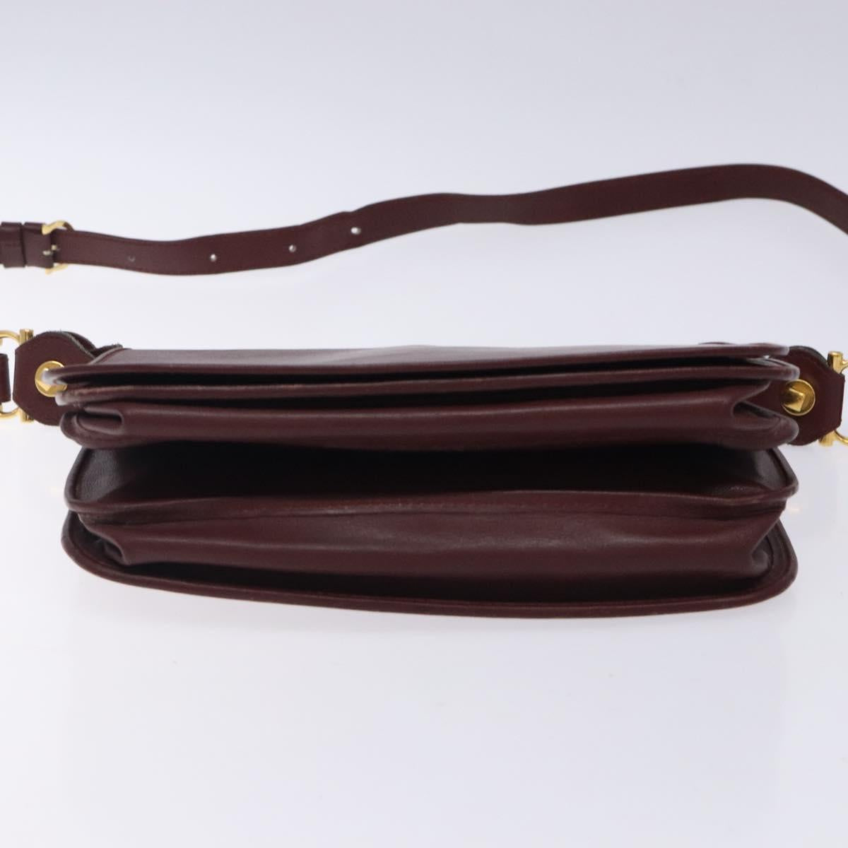 CARTIER Must Line Shoulder Bag Leather Bordeaux Gold Auth gh394