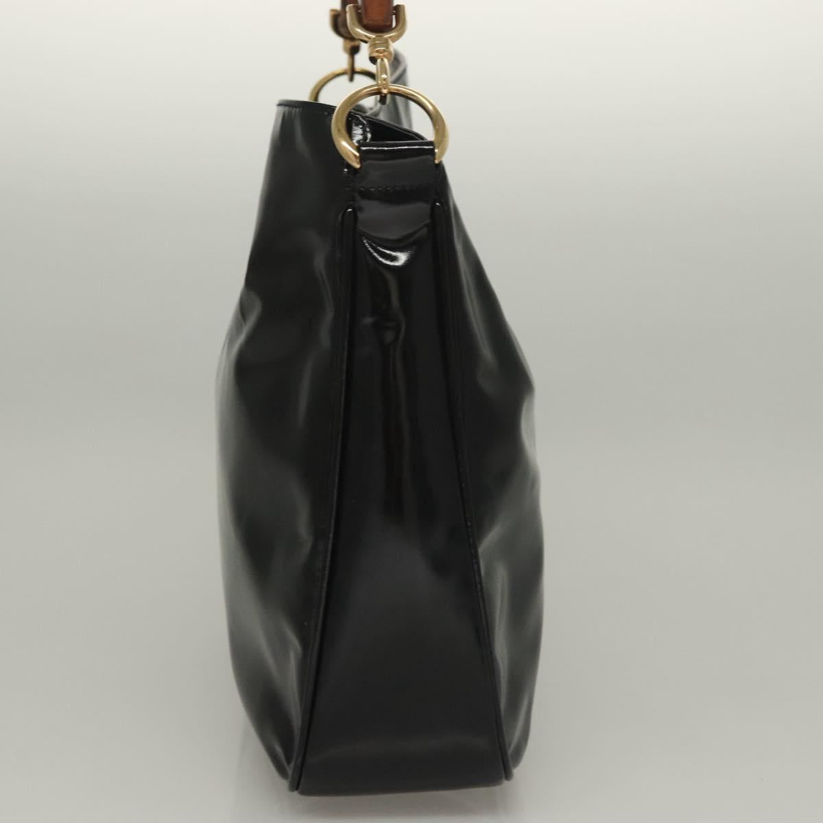 GUCCI Bamboo Hand Bag Enamel 2way Black Gold 001 1705 1638 Auth gh404