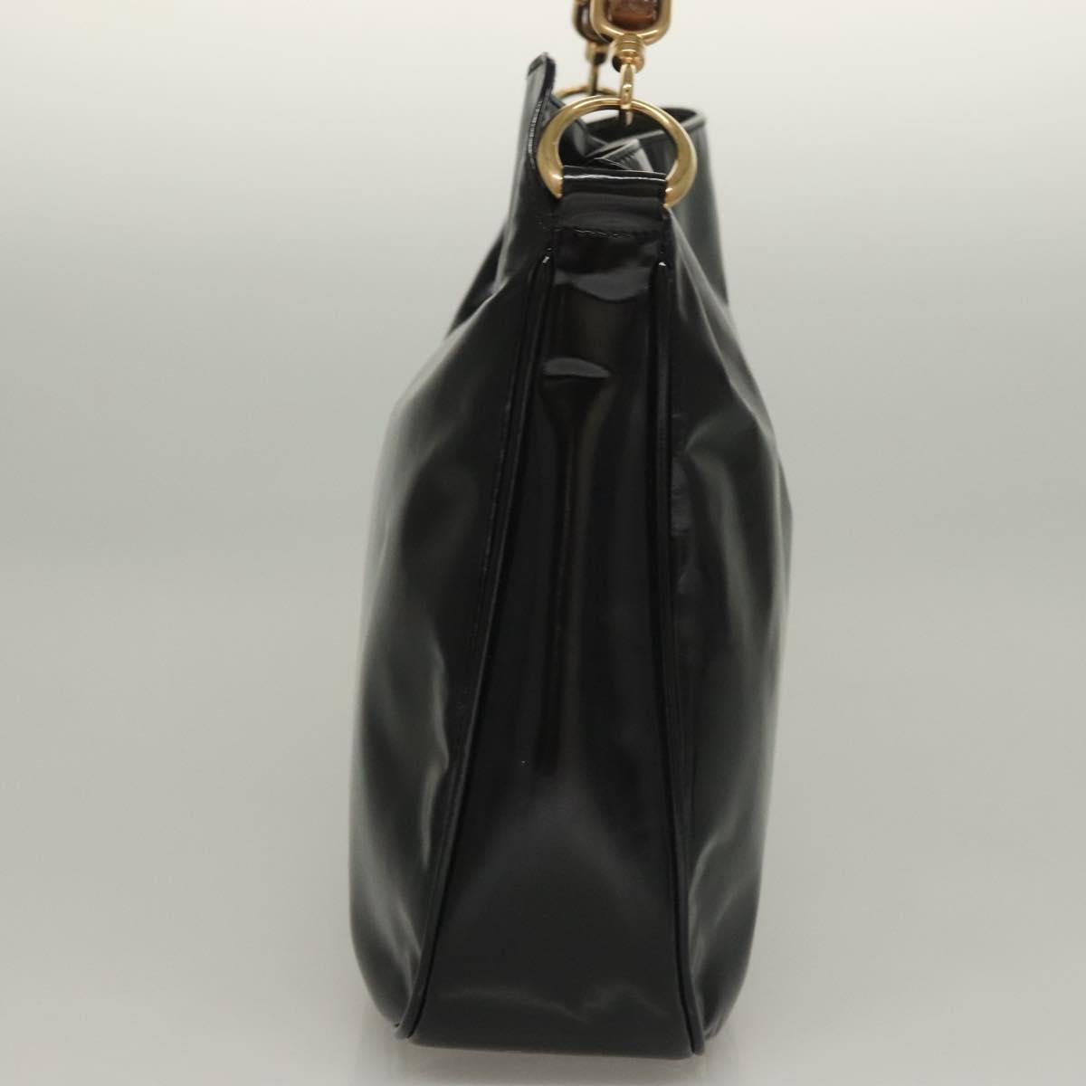 GUCCI Bamboo Hand Bag Enamel 2way Black Gold 001 1705 1638 Auth gh404