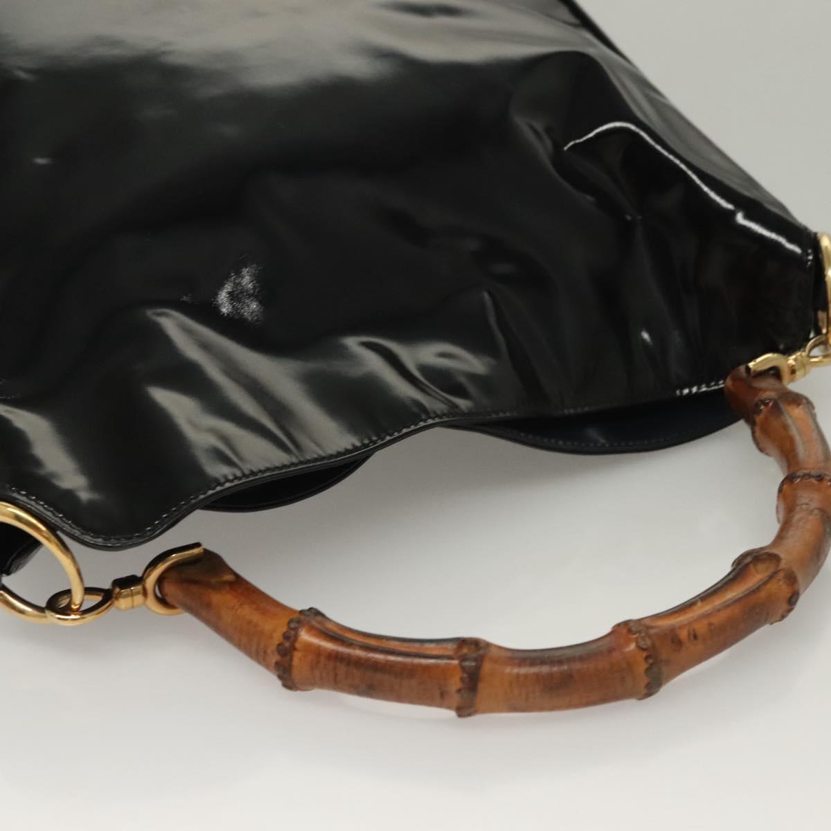 GUCCI Bamboo Hand Bag Enamel 2way Black Gold 001 1705 1638 Auth gh404