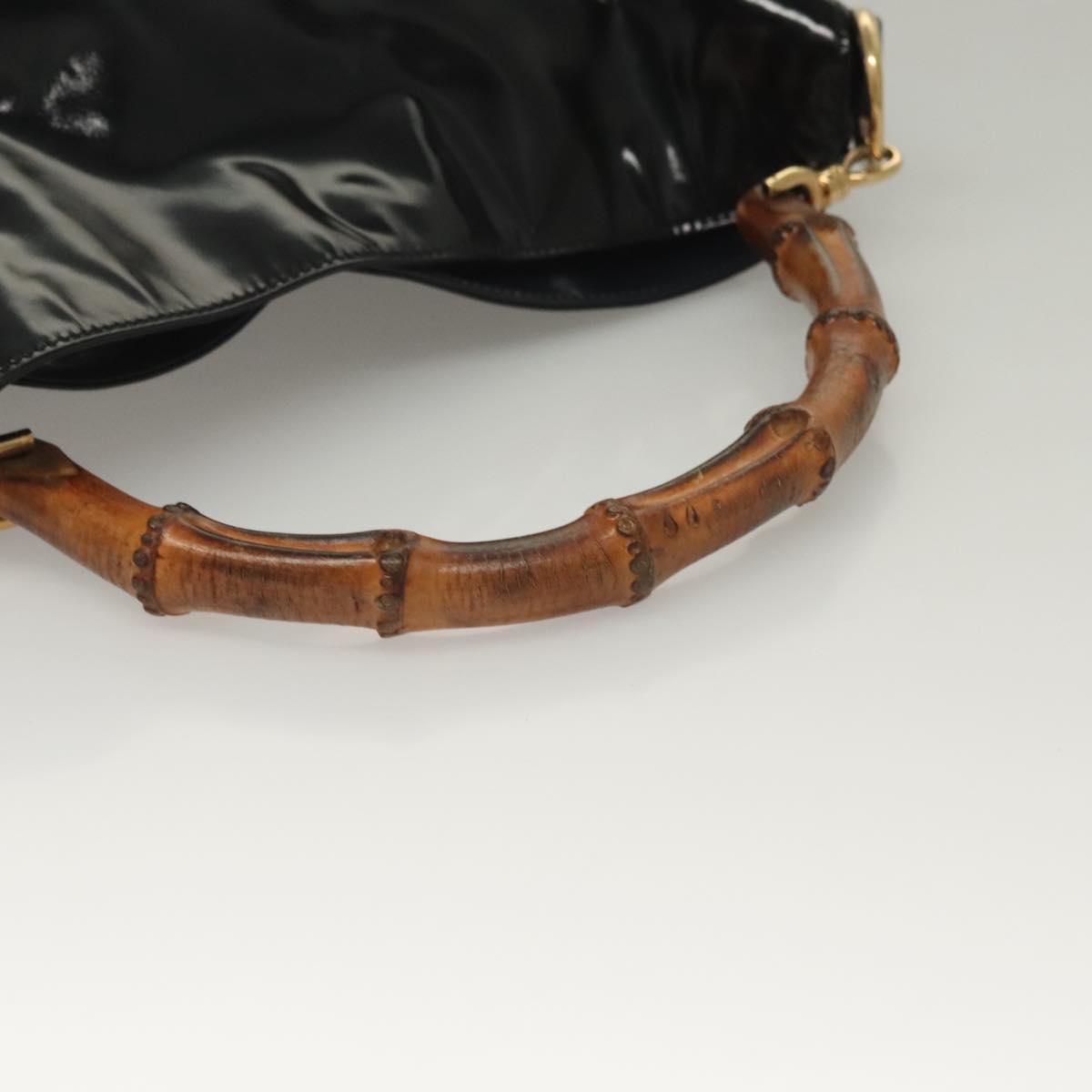 GUCCI Bamboo Hand Bag Enamel 2way Black Gold 001 1705 1638 Auth gh404