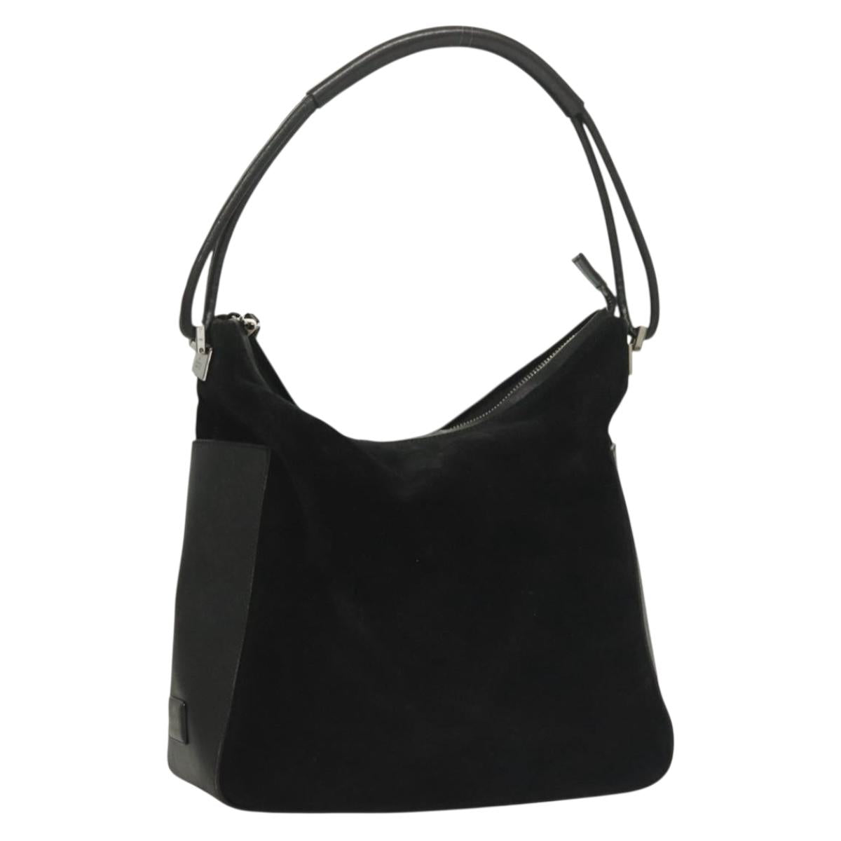 GUCCI Shoulder Bag Suede Black Silver 001 3766 Auth gh407