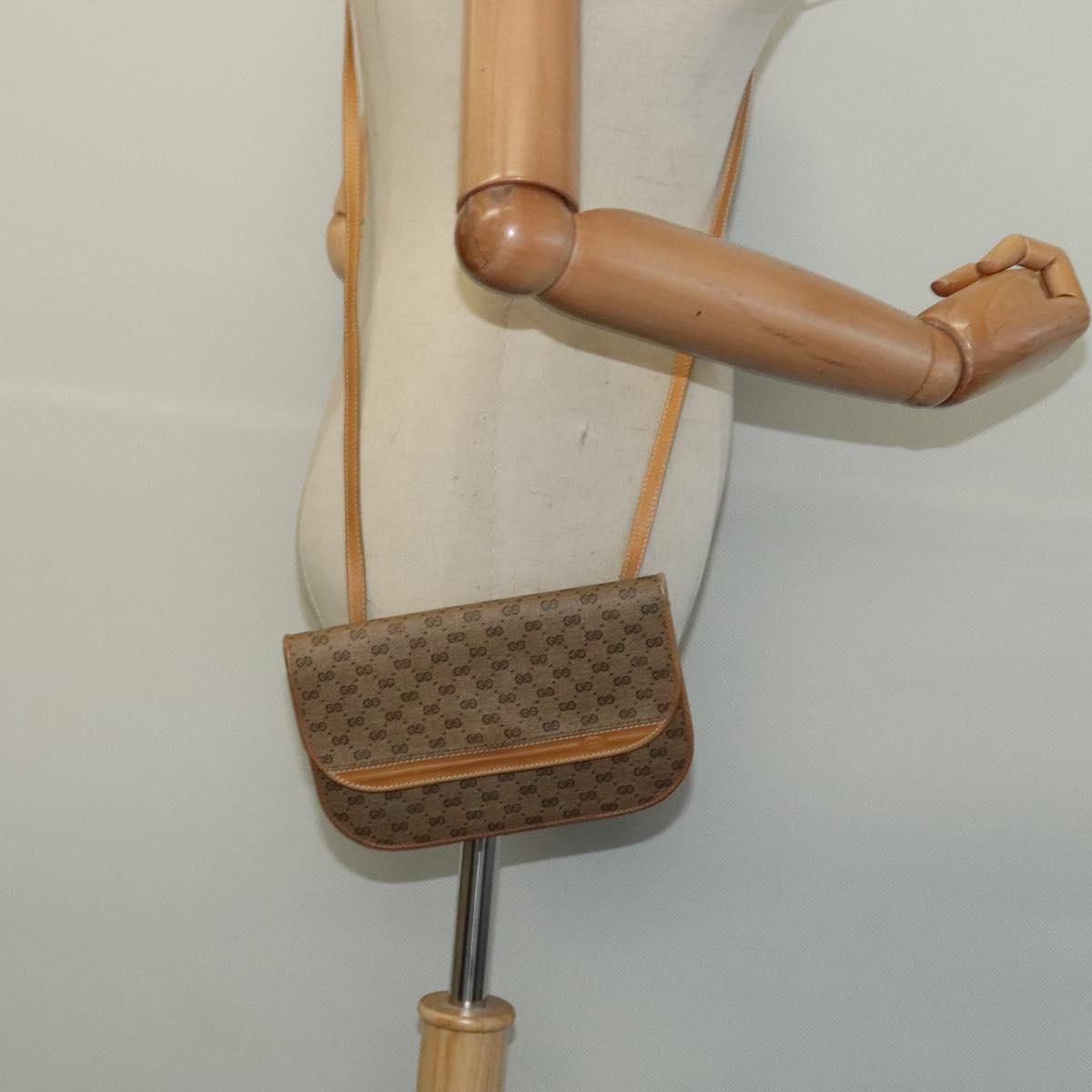 GUCCI Micro GG Supreme Shoulder Bag PVC Beige Gold Auth gh417