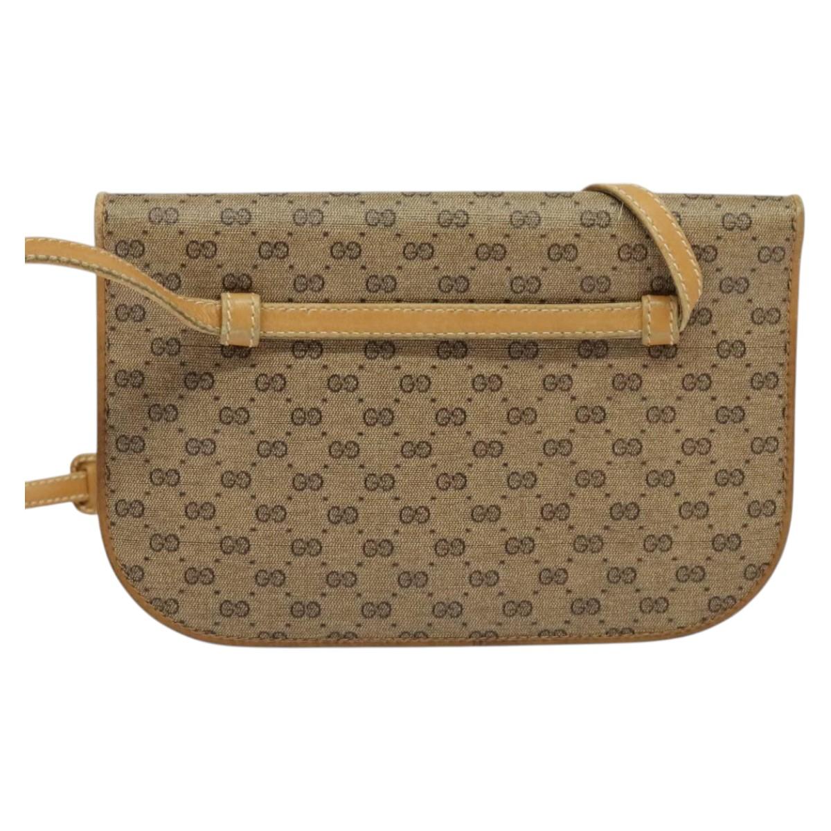 GUCCI Micro GG Supreme Shoulder Bag PVC Beige Gold Auth gh417