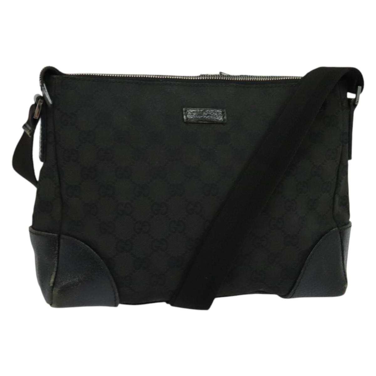 GUCCI GG Canvas Shoulder Bag Black Silver 114273 Auth gh418