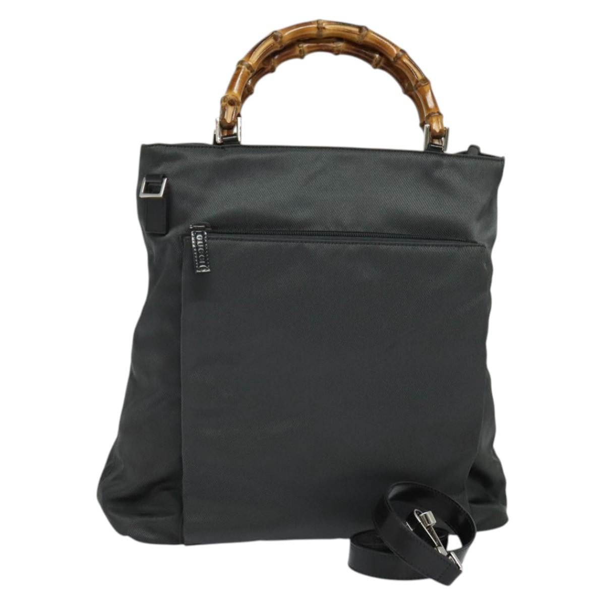 GUCCI Bamboo Hand Bag Nylon 2way Gray Silver 002 1956 0506 Auth gh420